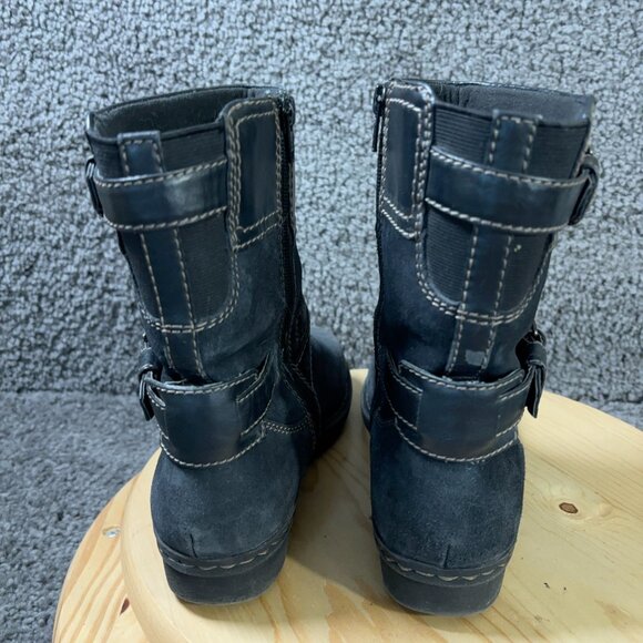 Clarks Whistle Ranch Boots Womens Size 11 Black Suede Strap Biker Moto Buckle - Picture 4 of 8